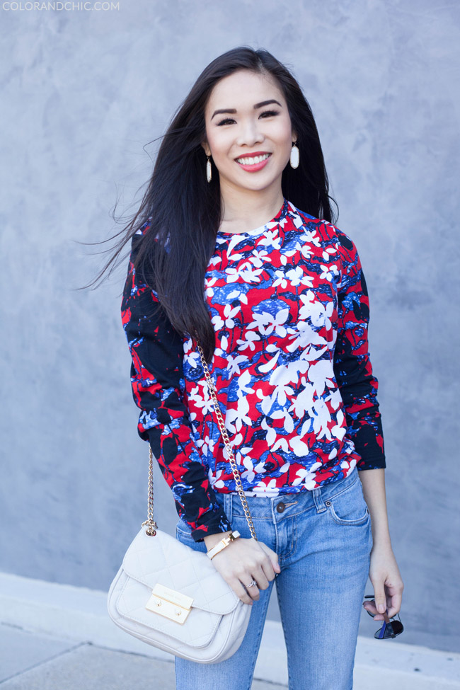 peter,pilotto,top,red,floral,blouse,tee,two,ways,styled,stuart,weitzman,5050,boot,nappa,napa,leather,look,pairing,outfit,black,michael,kors,sloan,quilted,white,bag,crossbody,dior,cateye,cat,eye,sunglasses,tory,burch,kendra,scott,white,pearl,elle,earrings,forever,21,jeans,denim,via,spiga,two,tone,twotone,heels,sandals,tom,ford,willful,lipstick,lip,shine,