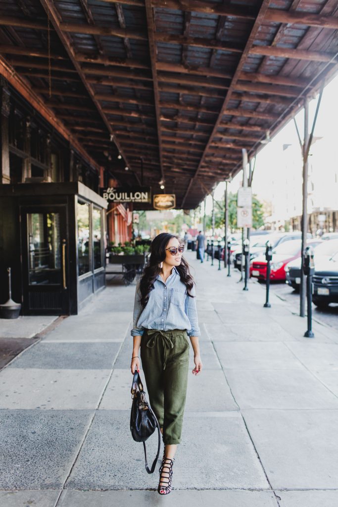 anthropologie,linen,paper,bag,trousers,olive,khaki,forest,green,pants,chambray,shirt,j,crew,schutz,juliana,caged,heel,sandal,thierry,lasry,chloe,paraty,peachstock,mac,omaha,old,market,fashion,nebraska,photographer,blogger,hoang-kim,cung,kendra,scott,