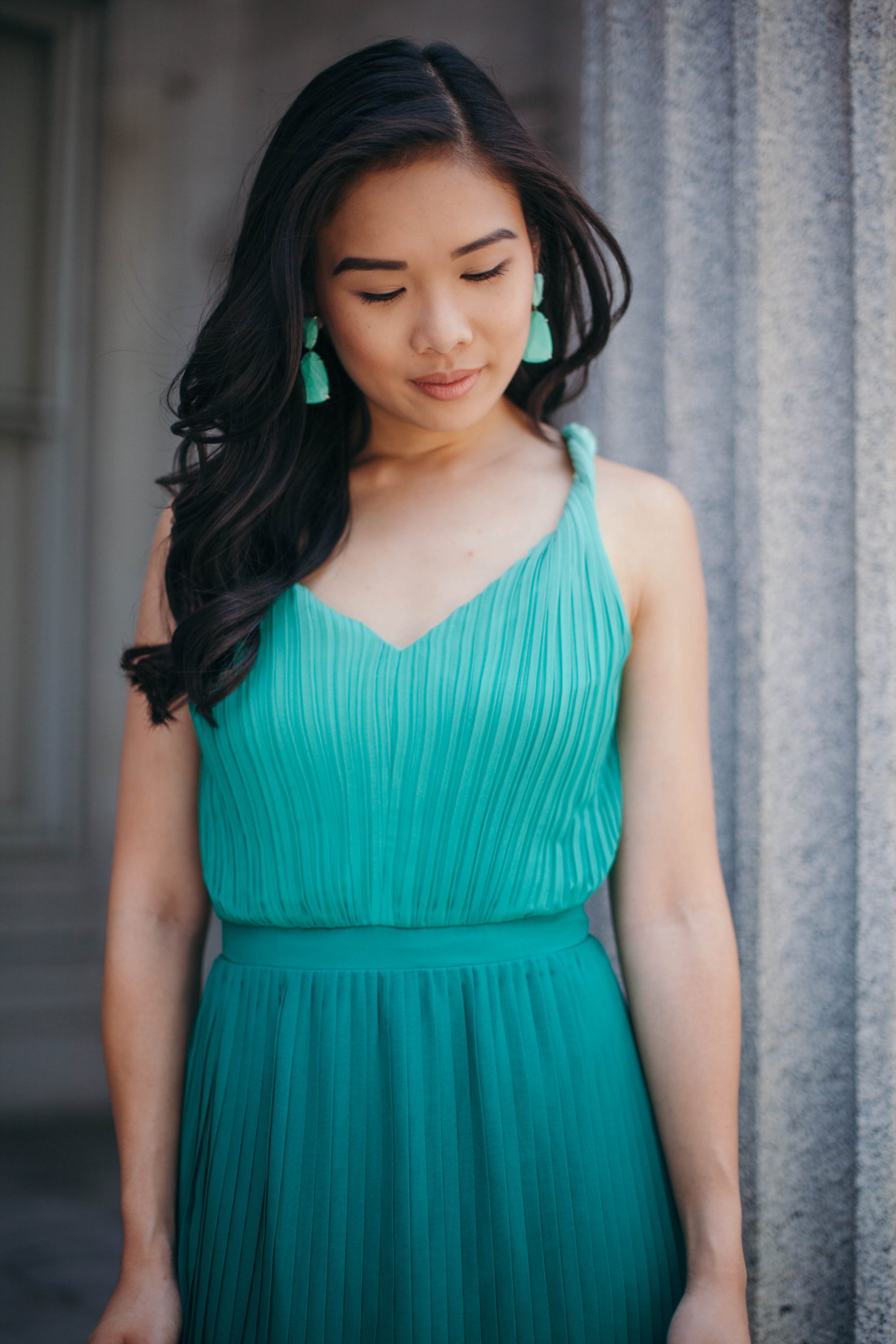 emerald green pleated ombre dress