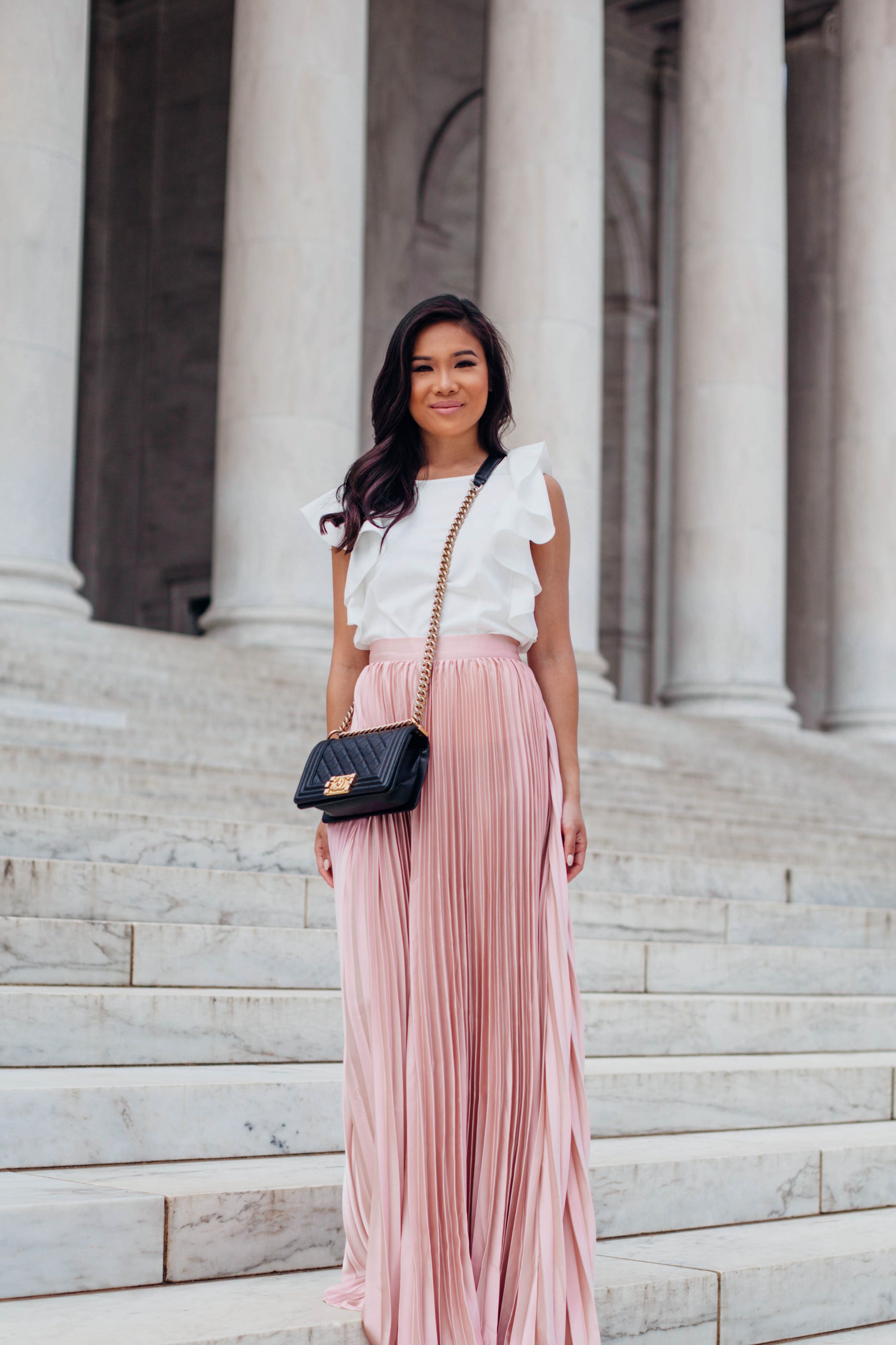 COLOR & CHIC | Pink Pleated Maxi Skirt