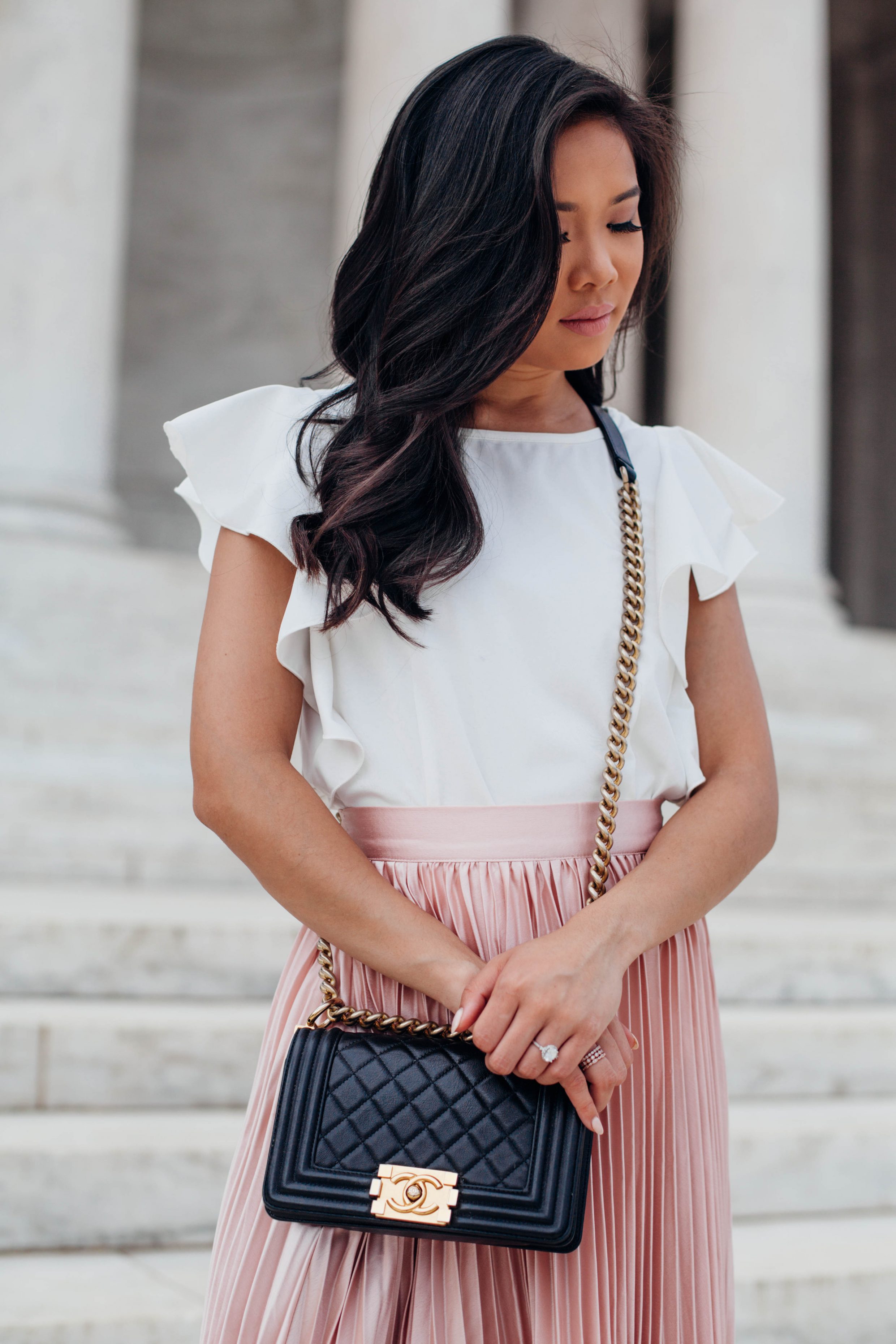 COLOR & CHIC | Pink Pleated Maxi Skirt