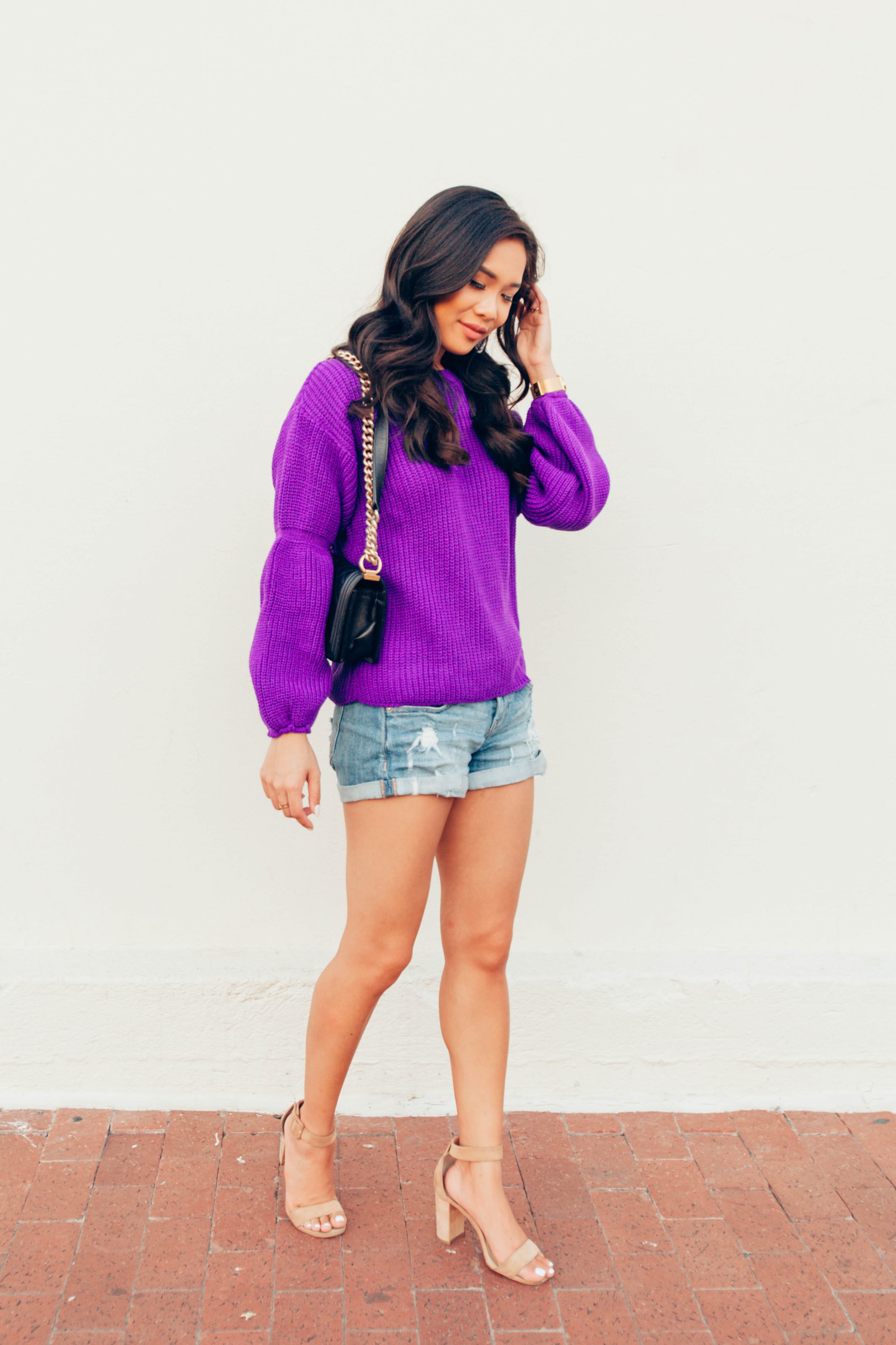 COLOR & CHIC | Purple balloon sleeve sweater