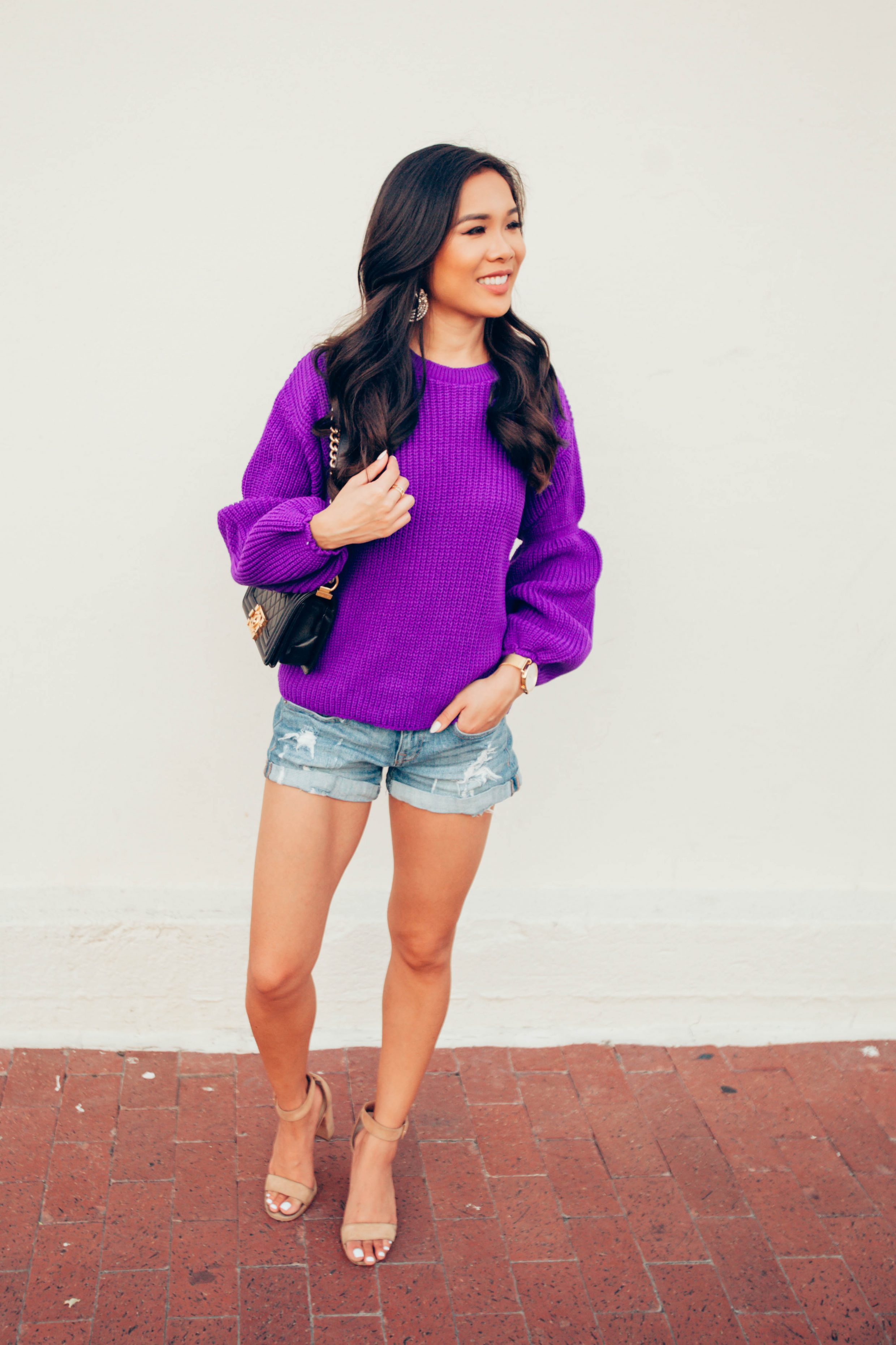 COLOR & CHIC | Purple balloon sleeve sweater