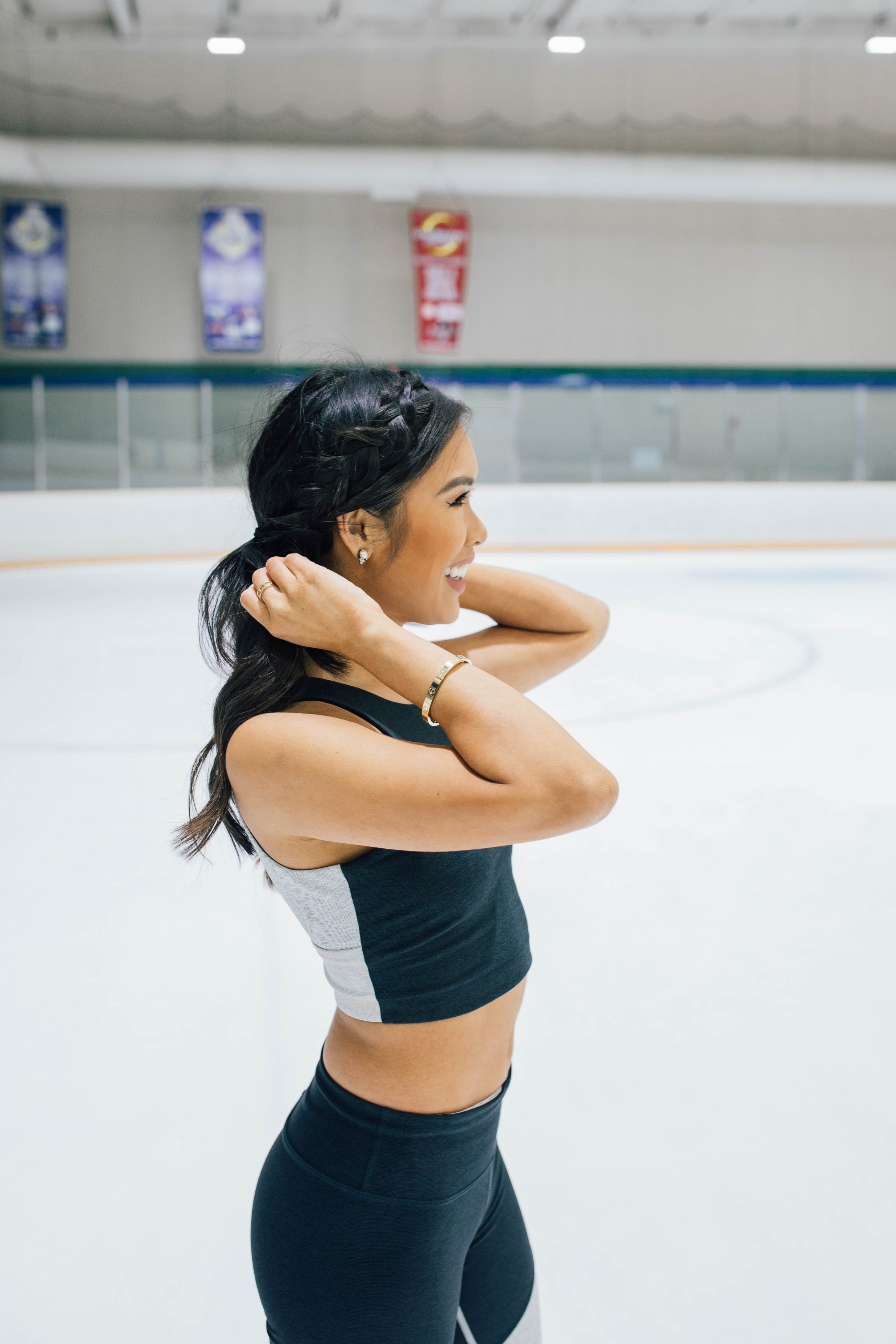 Braid ponytail for figure skating in Outdoor Voices