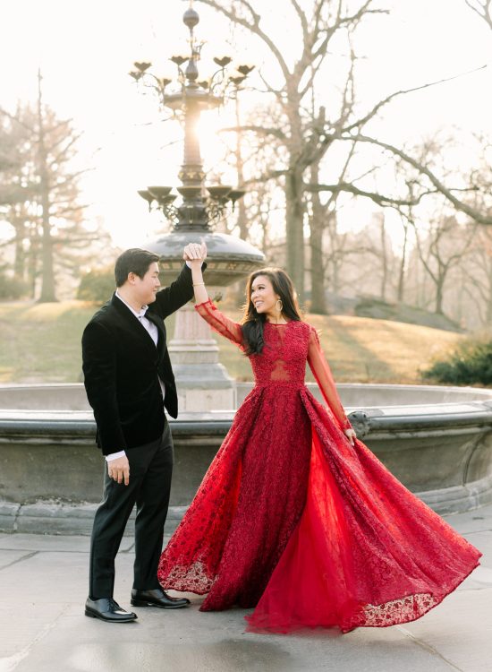 blogger hoang kim cung shares engagement shoot outfits in central park engagement shoot