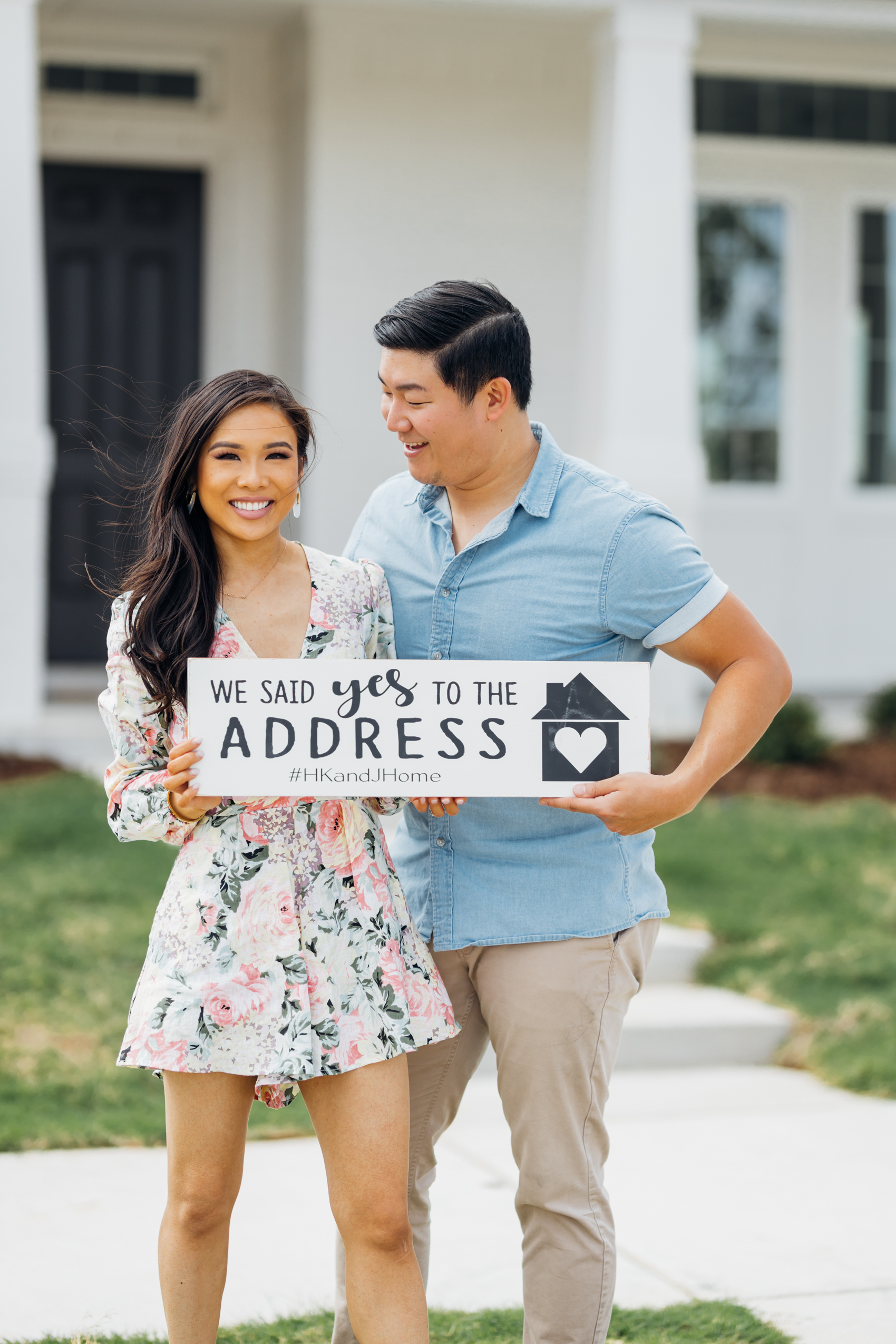 Blogger Hoang-Kim and her fiance Jonathan on the day they closed on their first new home build