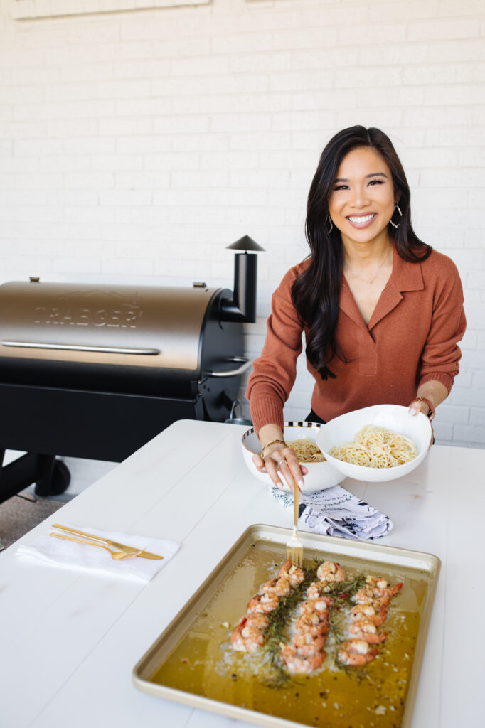 Blogger Hoang-Kim Cung shares backyard oasis ideas with the Traeger Series 24 Pellet Grill