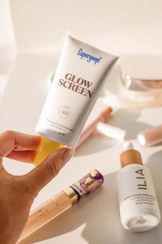 blogger hoang-kim cung shares her glowy makeup look products including supergoop! glowscreen sunscreen