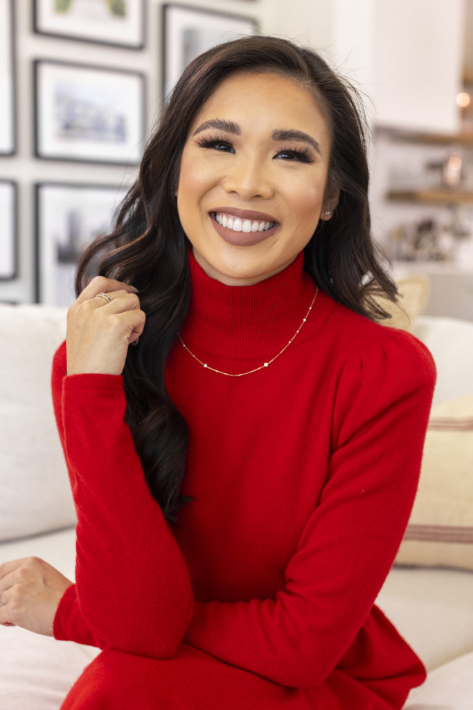 blogger hoang-kim cung styles classic and modern jewelry for the holidays from kendra scott including the michelle strand necklace